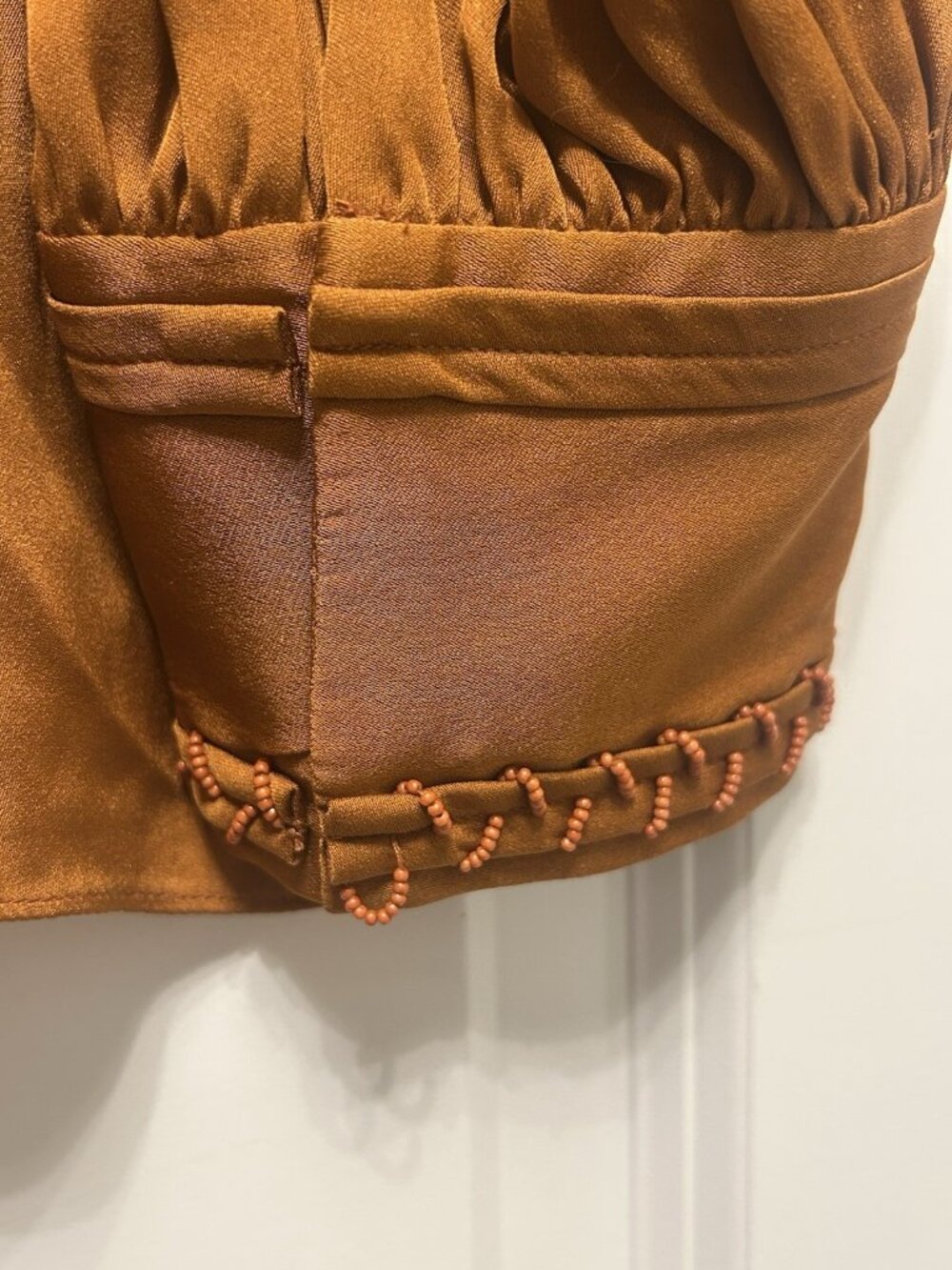 Kobi Halperin Shirt Medium Silk Stretch Beaded Peasant Blouse Burnt Orange Beads - Picture 13 of 16